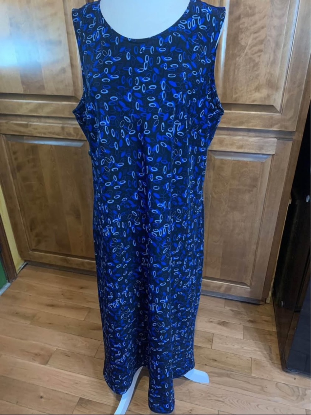 whitestag womens blue black geometric lightweight dress excellent cond sz 16.